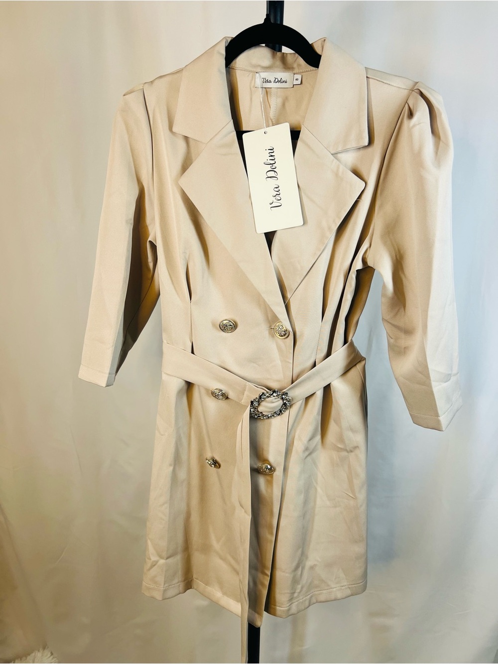 Beige Blazer Dress with Belt - Picture 2 of 6
